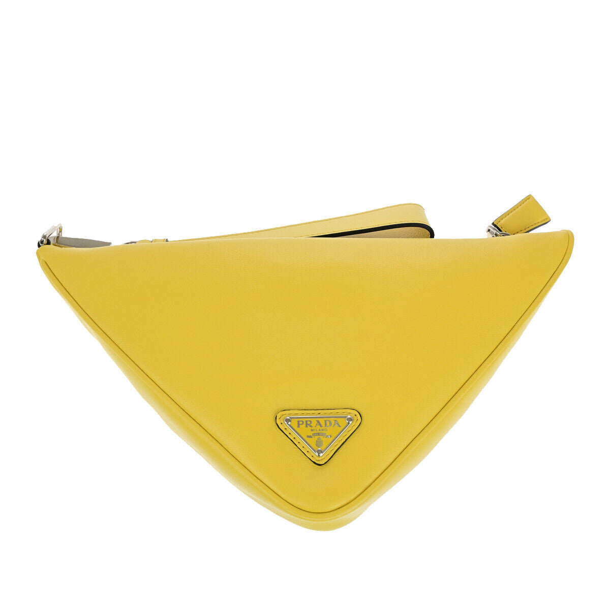 PRADA Logo Triangle Clutch Hand Bag Grace Lux Leather Yellow Sole SHW 43RK741