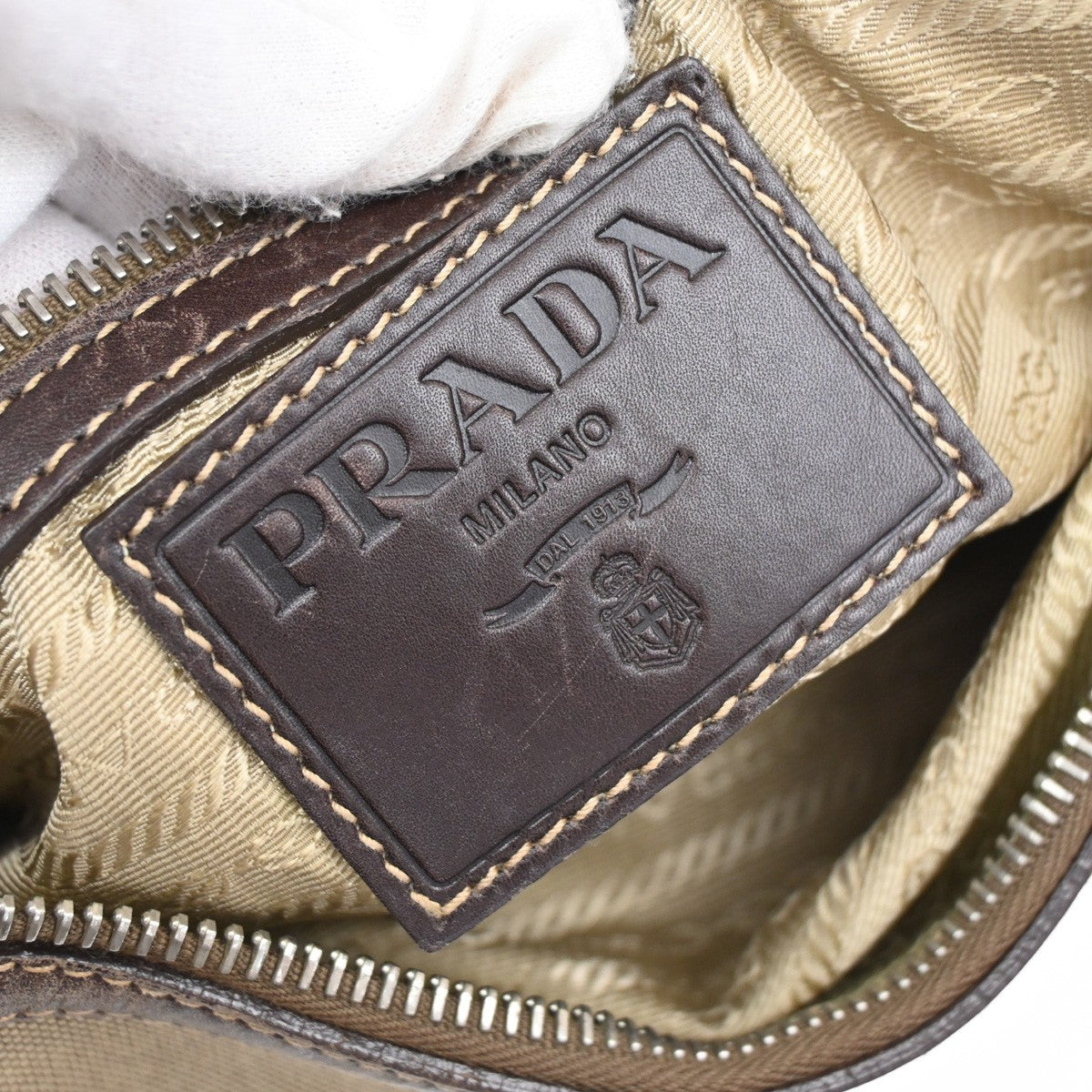 PRADA Logo Jacquard Crossbody Shoulder Bag Canvas Leather Brown 33FC058