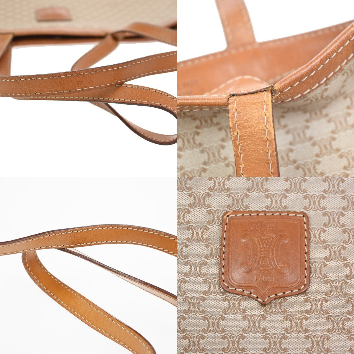 CELINE Logo Macadam Pattern Shoulder Bag PVC Leather Beige GHW Italy 60KC920