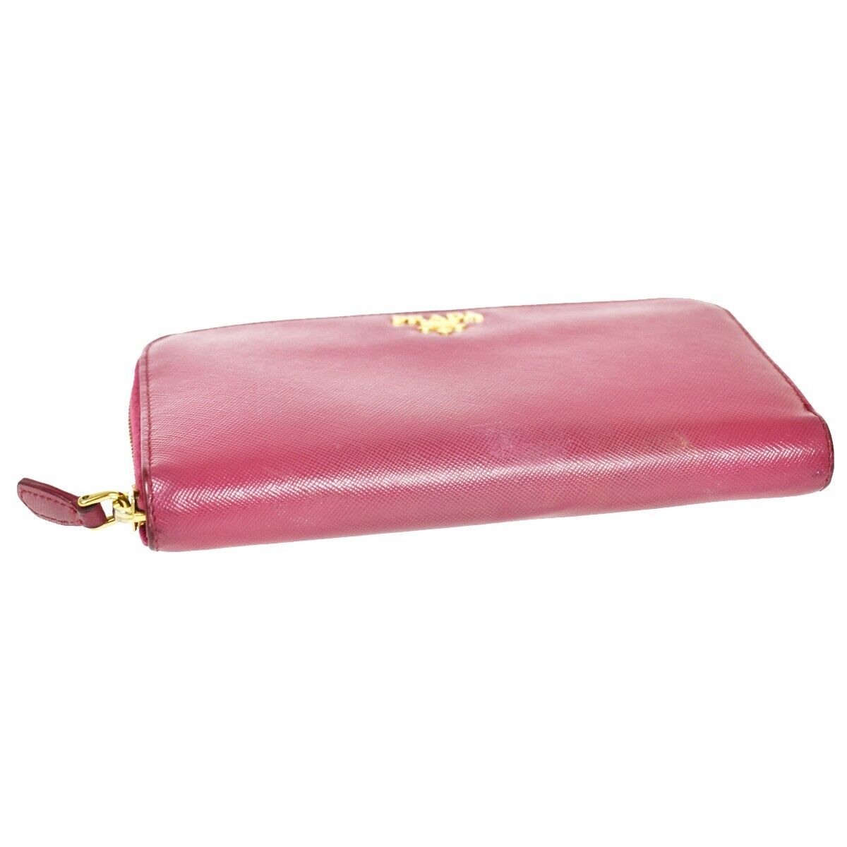 PRADA Logo Long Bifold Wallet Purse Saffiano Leather Pink Gold Italy 68GA564