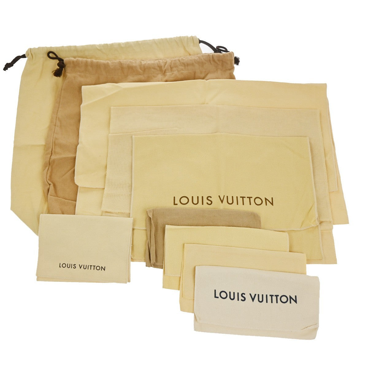 LOUIS VUITTON Logo 10 Set Drawstring Dust Bag Canvas Cotton Beige Brown 09YH868