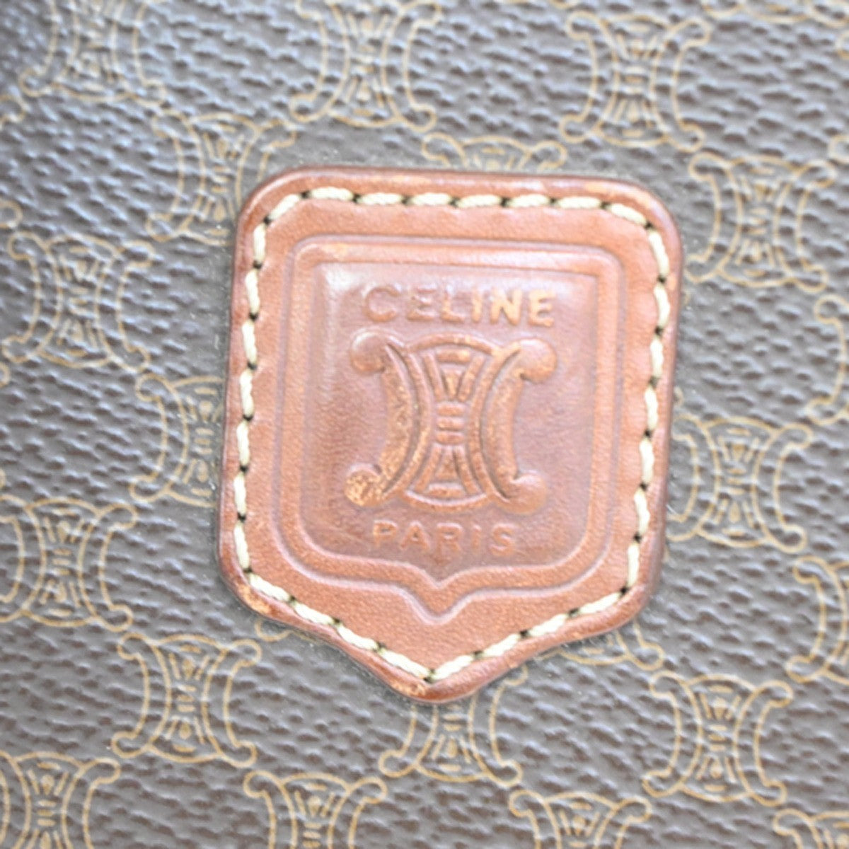 30.Live CELINE Macadam Pattern Clutch Pouch Bag PVC Leather Brown Italy 09KB626