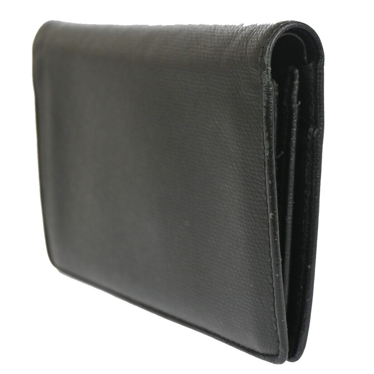 CHANEL CC Logo Long Bifold Wallet Purse Leather Black Gold Italy 66FA381