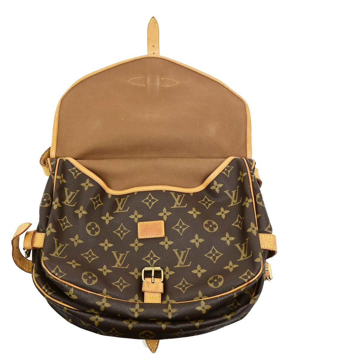 LOUIS VUITTON Logo Saumur 30 Shoulder Bag Monogram Leather Brown M42256 87YJ234