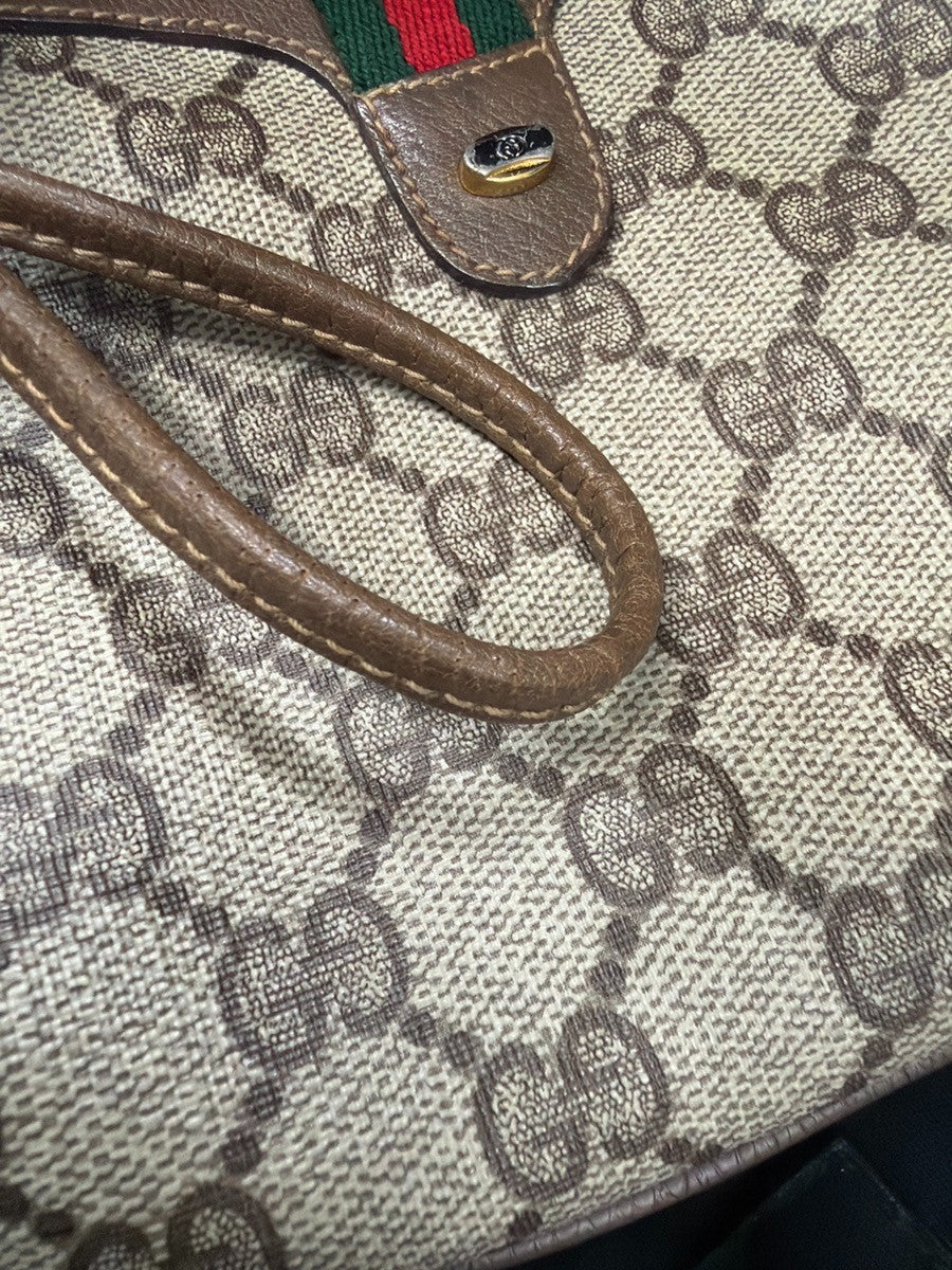 GUCCI Logo Sherry Web GG Pattern Mini Shoulder Bag PVC Leather Brown 68KD111