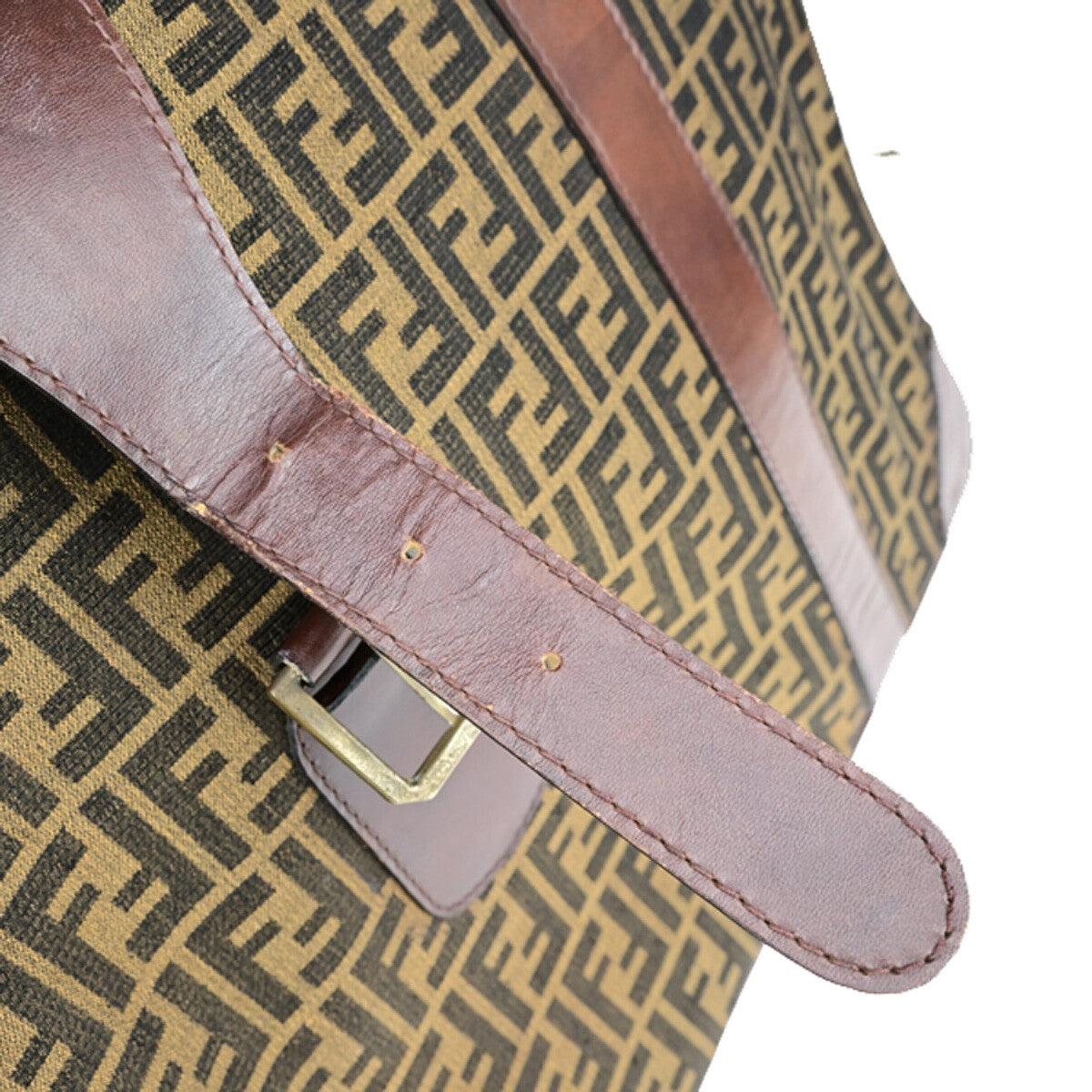 FENDI Logo Zucca Pattern Suitcase Travel Hand Bag Canvas Leather Brown 36YG733