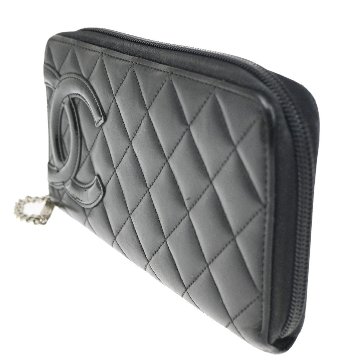 CHANEL CC Cambon Zipper Long Bifold Wallet Purse  Leather Black SHW 62RL580