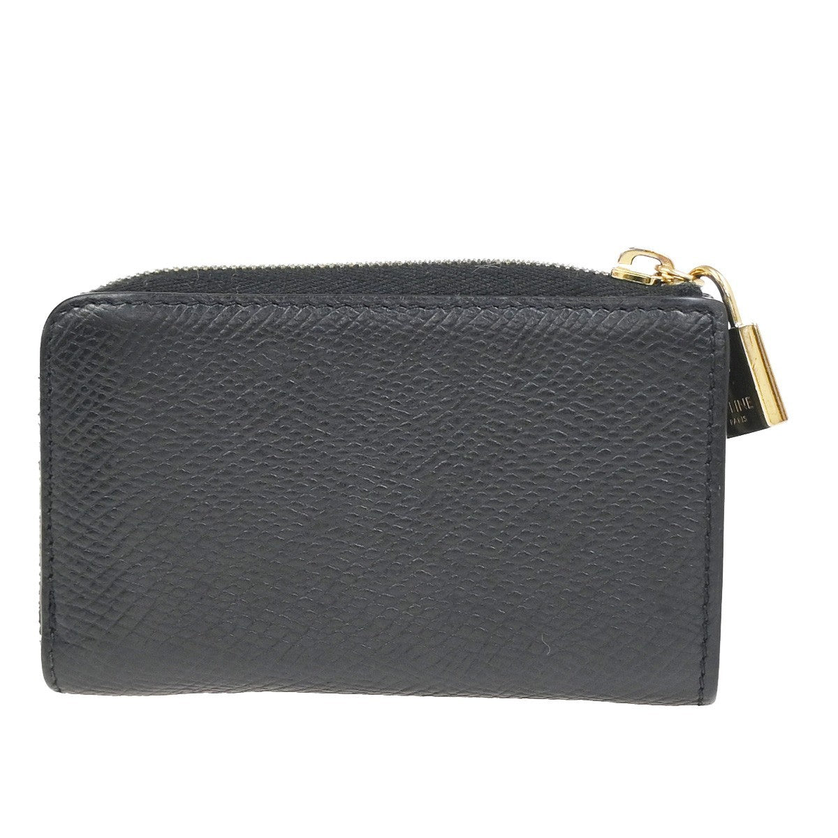 CELINE Logo Mini Zipper Compact Coincase Leather Black Gold Italy 64TA602