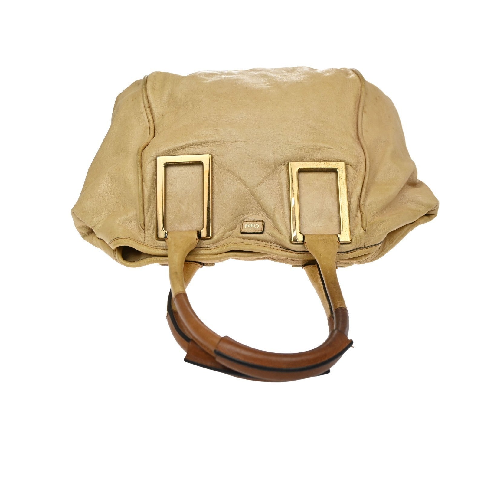 CHLOE Logo Etel Shoulder Hand Bag Leather Beige Brown GHW 63KD065