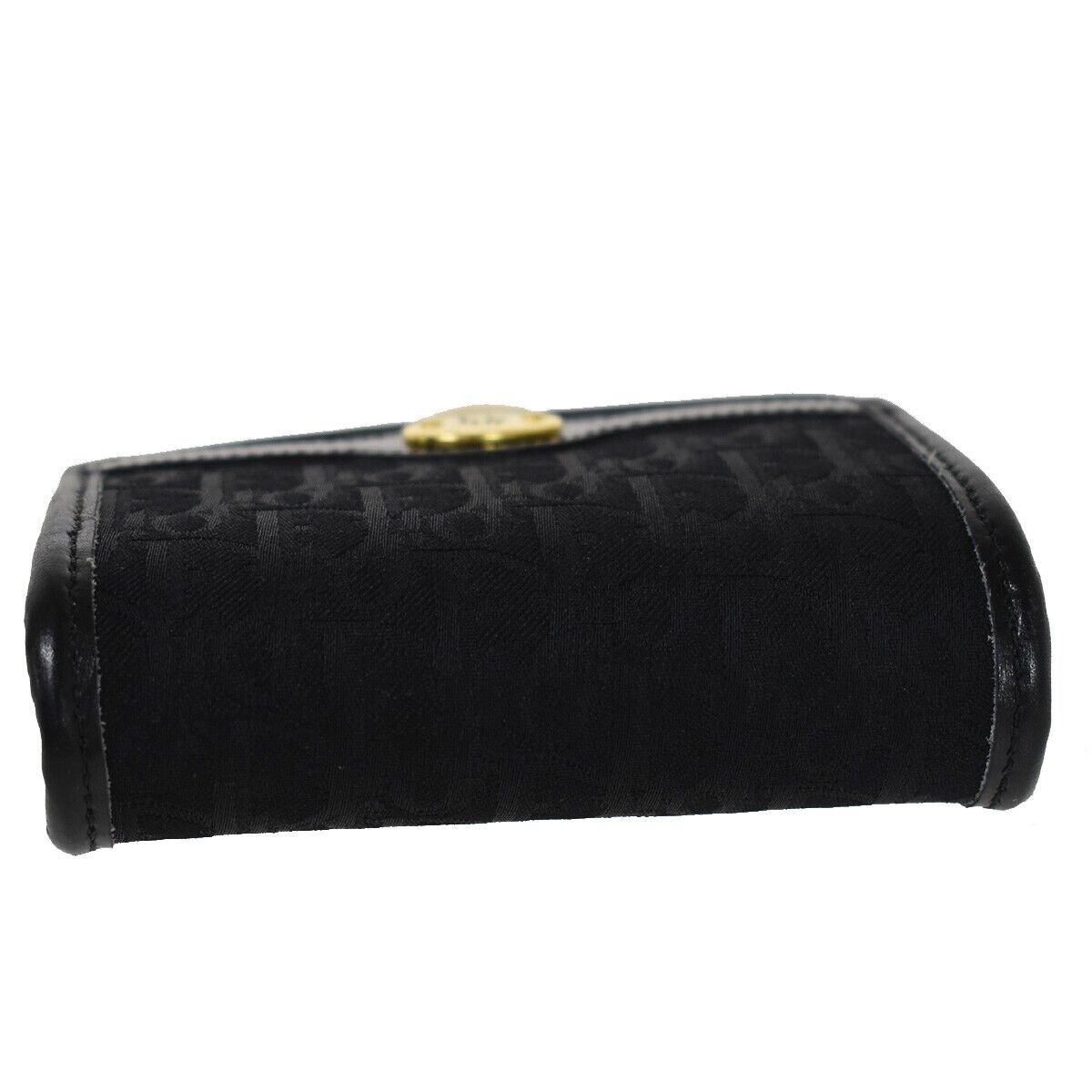 CHRISTIAN DIOR Trotter Clasp Coin Case Wallet Canvas Leather Black Gold 36JH723