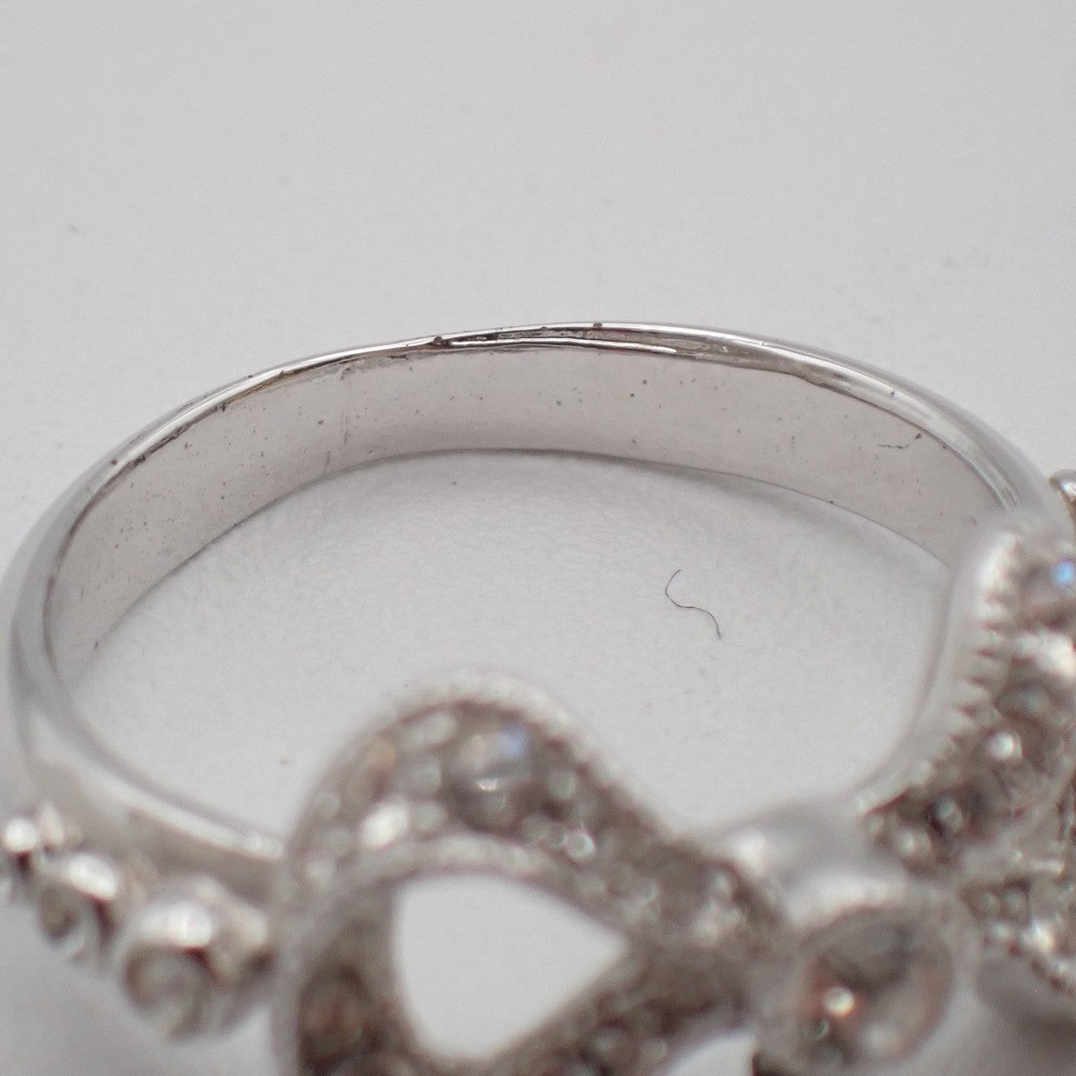 Dior Logo Rhinestone Bow Ring Silver Plated Accessory 09EF811