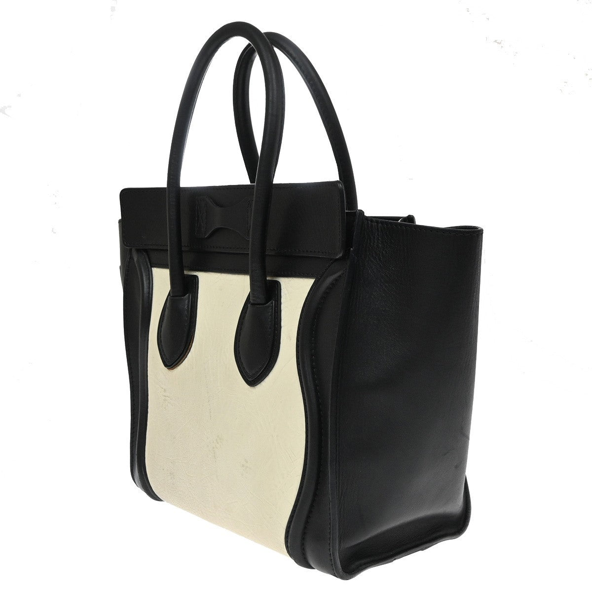 CELINE Logo Luggage Phantom Large Hand Tote Bag Leather Black White GHW 12EG408