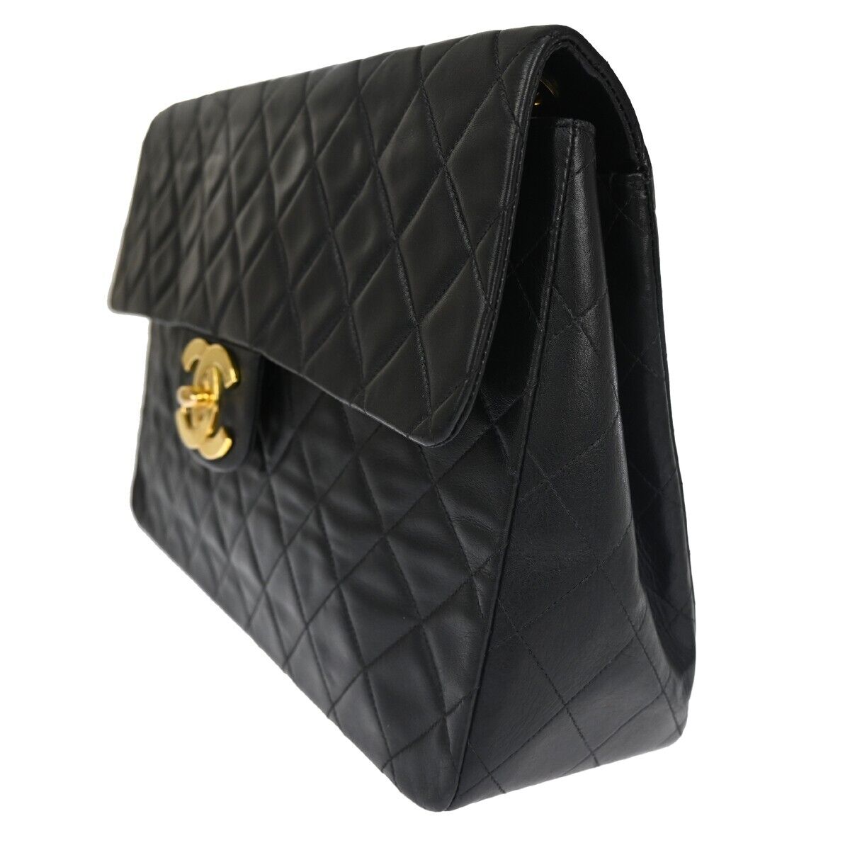 CHANEL CC Maxi Jumbo Matelasse 34 Chain Shoulder Bag Leather Black GHW 859RH997