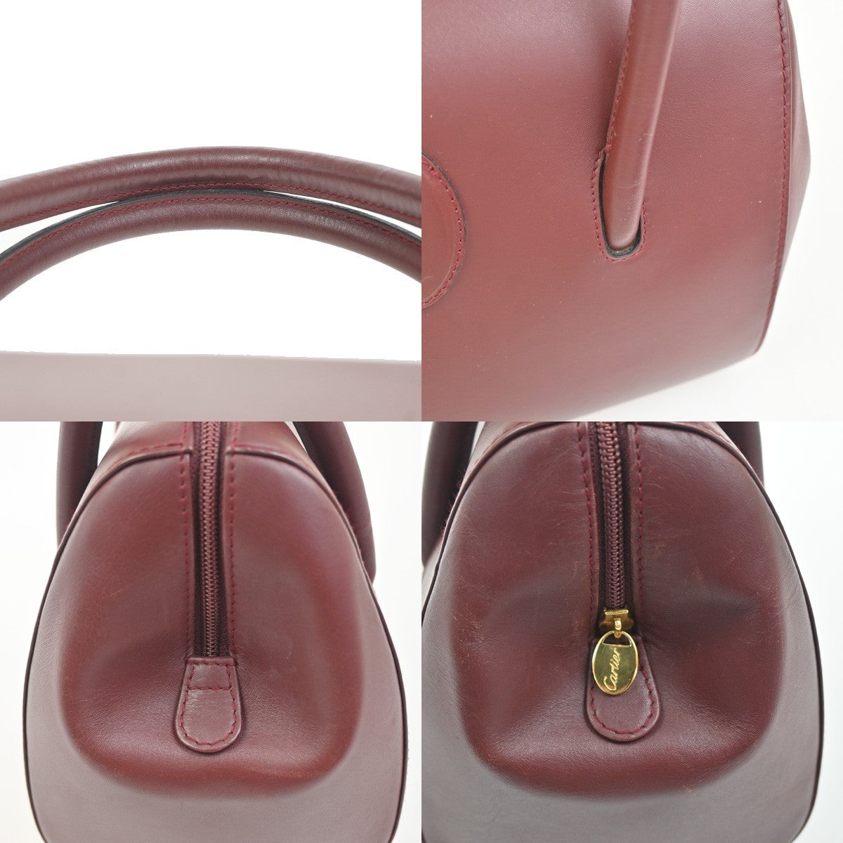 MUST DE CARTIER 2C Logo Shoulder Hand Bag Leather Red Bordeaux GHW Spain 87RL922