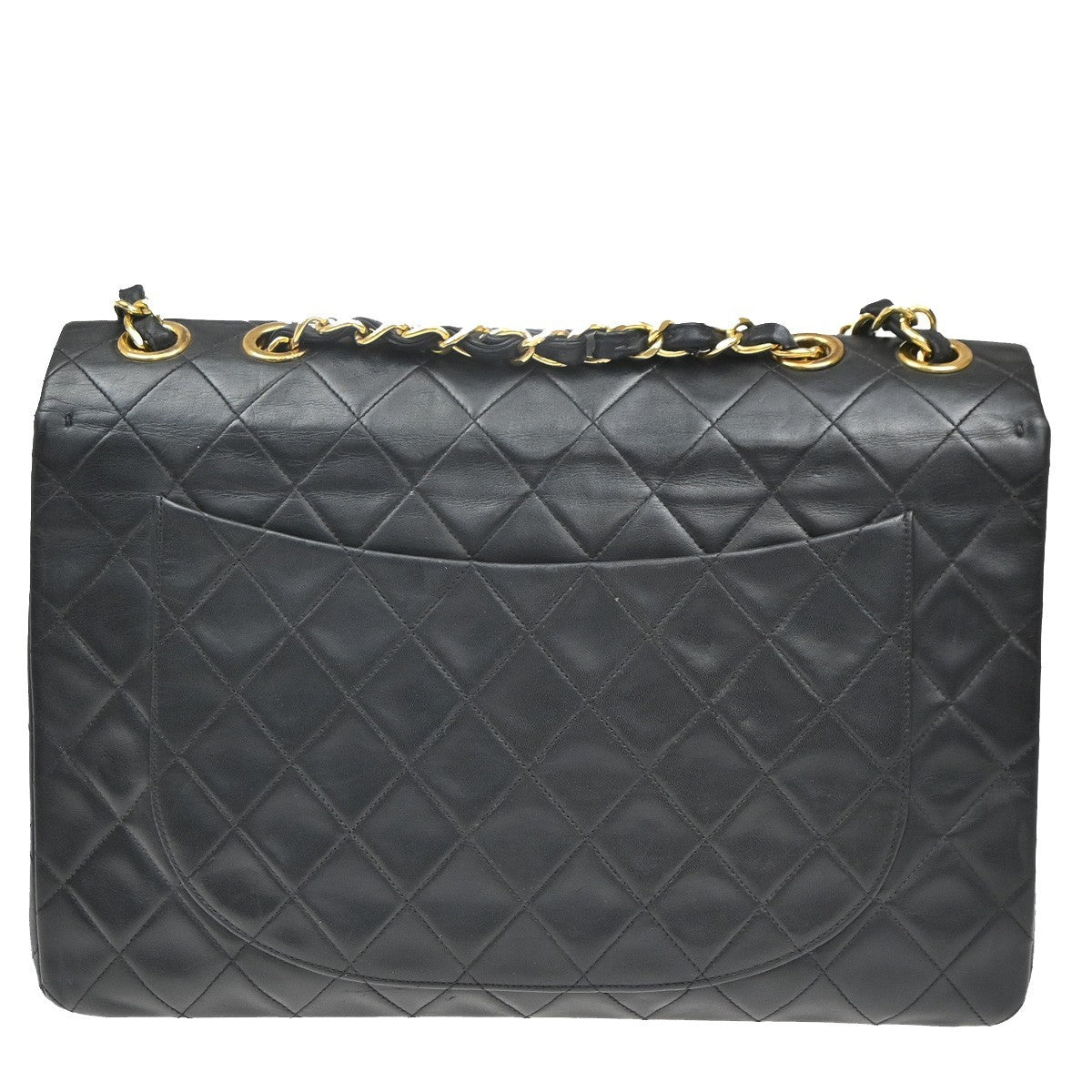 CHANEL Maxi Jumbo Matelasse 34 Chain Shoulder Bag Leather Black Vintage 356RF833