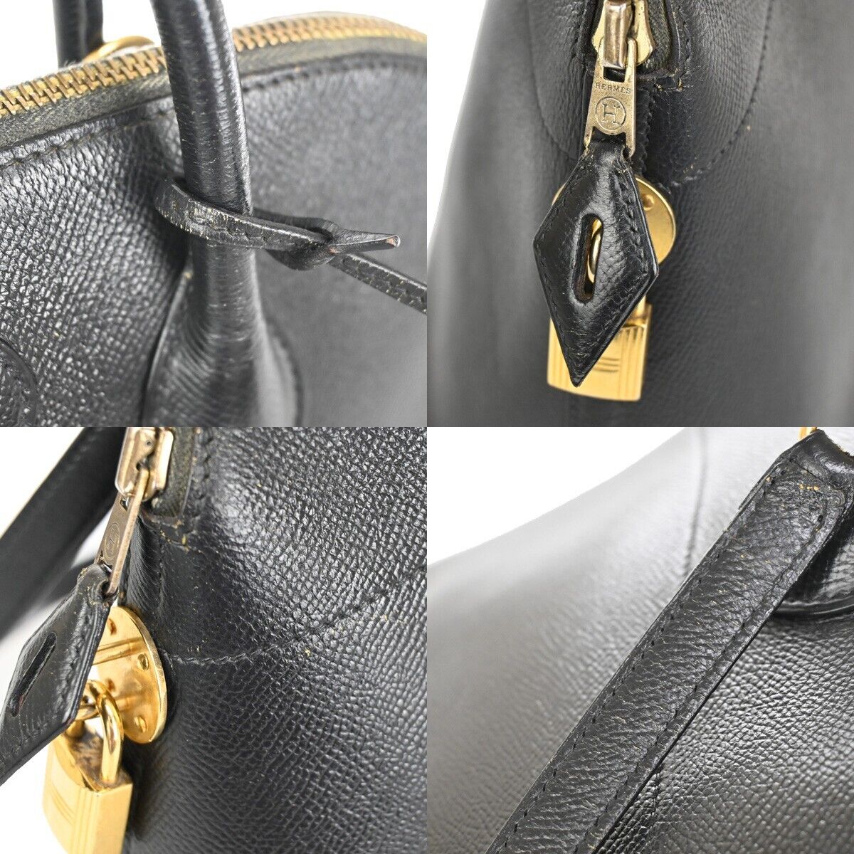 HERMES Bolide 37 2Way Shoulder Hand Bag Epsom Leather Black Yellow 310RC624