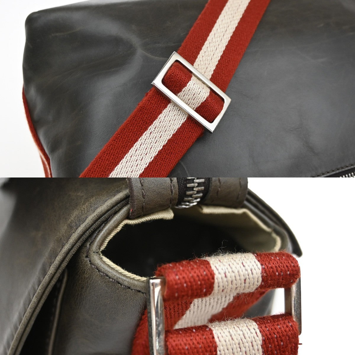 BALLY Logo Flap Shoulder Bag Canvas Leather Brown Red GHW Italy 07TA650