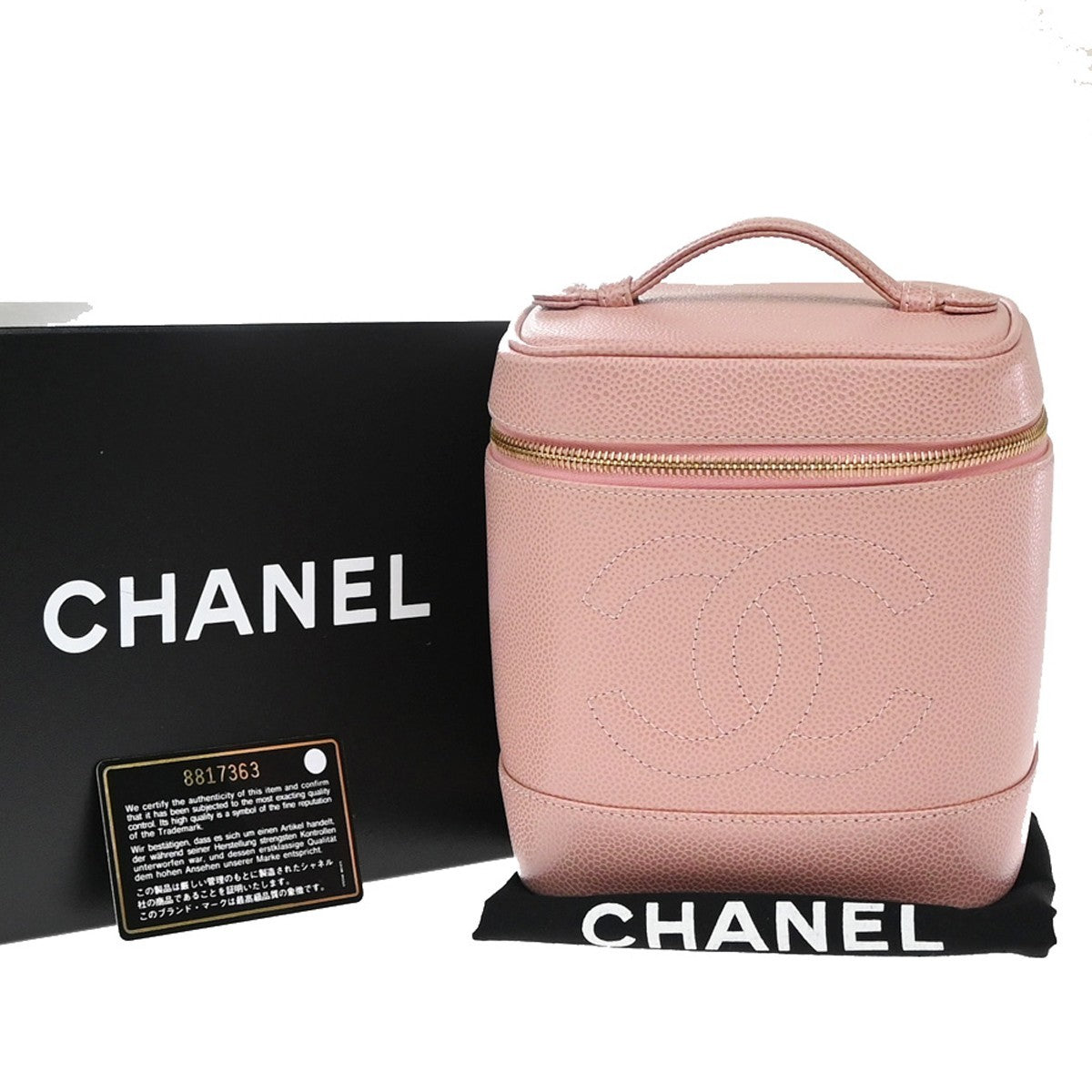 CHANEL CC Logo Cosmetic Vanity Hand Bag Grained Calfskin Leather Pink 674RP132