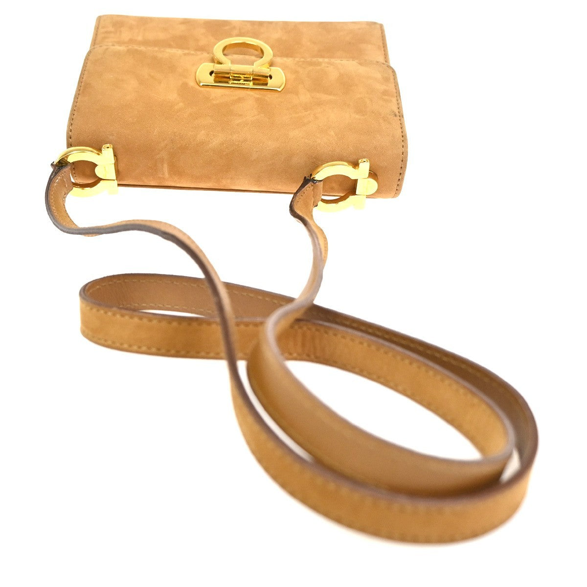 SALVATORE FERRAGAMO Gancini Mini Shoulder Bag Suede Leather Brown Italy 36ZA125
