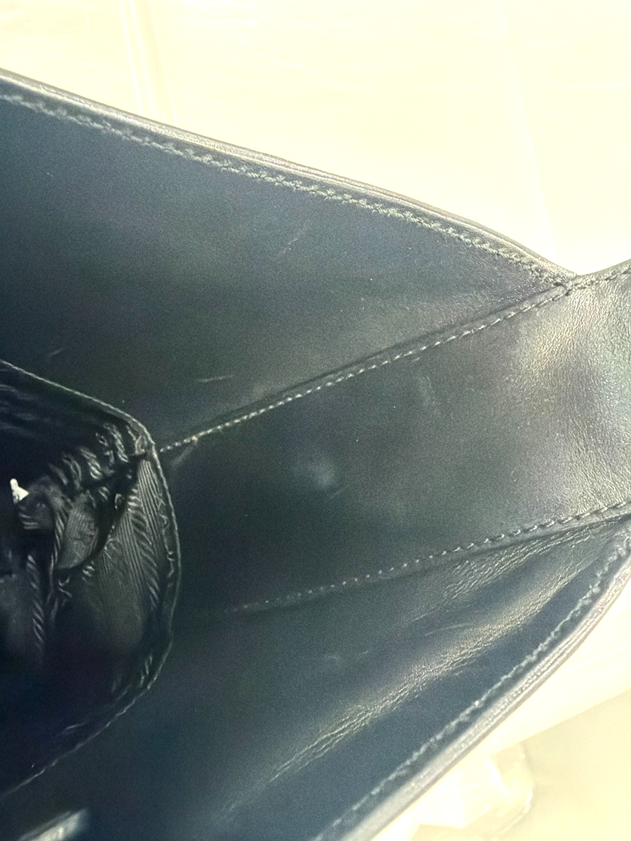 PRADA Logo Asymmetry Mini Hobo Shoulder Bag Leather Black Italy 11YJ086