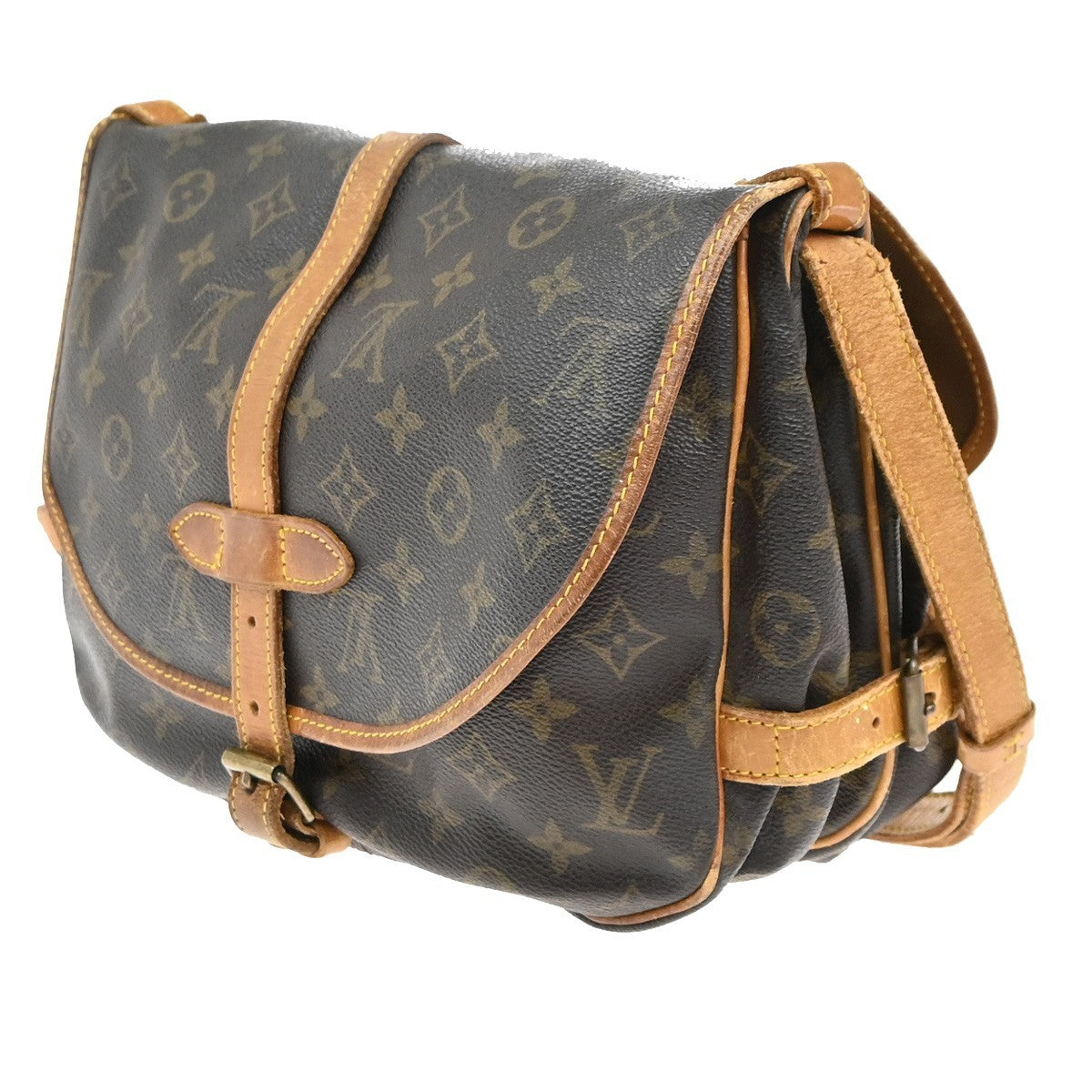 LOUIS VUITTON Logo Saumur 30 Shoulder Bag Monogram Leather Brown M42256 87EG368