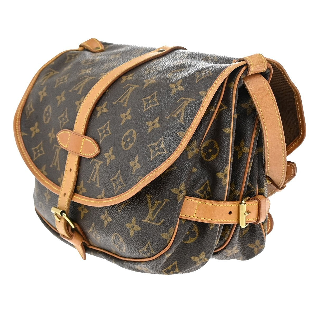 LOUIS VUITTON Logo Saumur 30 Shoulder Bag Monogram Leather Brown M42256 16EE245