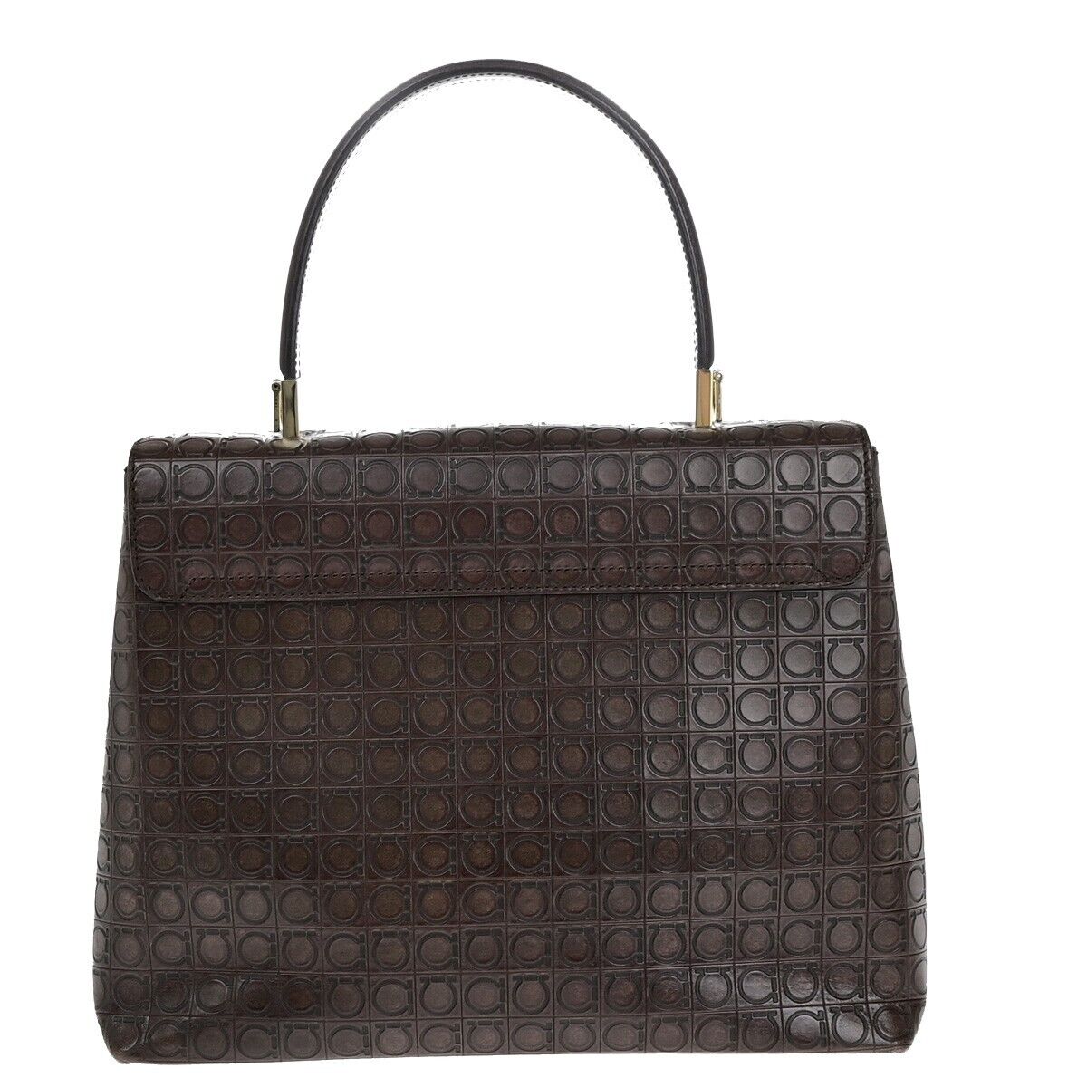 SALVATORE FERRAGAMO Logo Gancini Hand Bag Embossing Leather Brown GHW 31EB621
