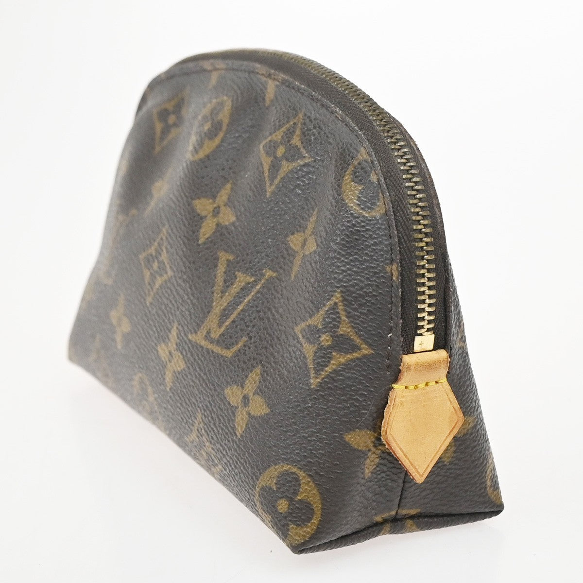 LOUIS VUITTON Logo Pochette Cosmetic Pouch Monogram Leather Brown M47515 67AA199