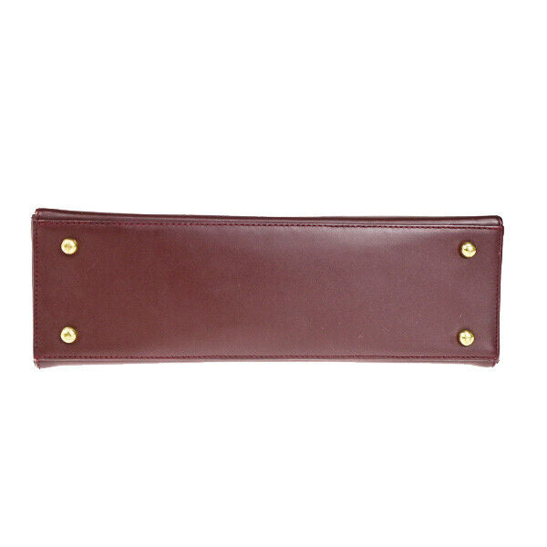 MUST DE CARTIER 2C Logo Hand Bag Leather Burgundy Bordeaux GHW Italy 80YG585