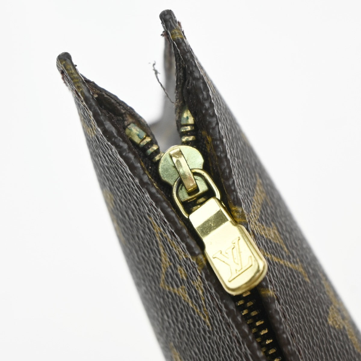 LOUIS VUITTON Logo BUCKET PM Pouch Bag Monogram Leather Brown France 66KP603
