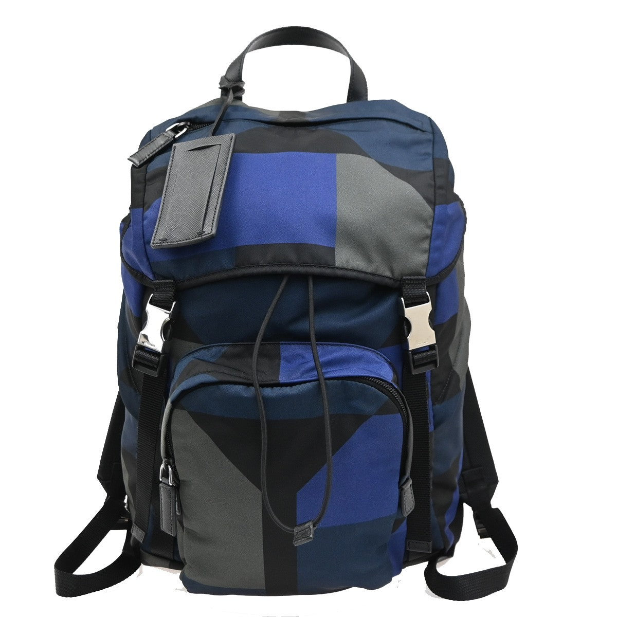 PRADA Logo Backpack Bag Nylon Leather Blue Khaki Black SHW Italy 26MA684