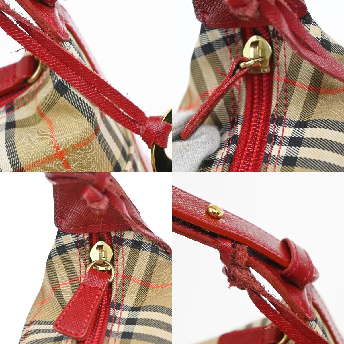 BURBERRY Logo Haymarket Check Shoulder Hand Bag Canvas Leather BE GHW 89RQ012
