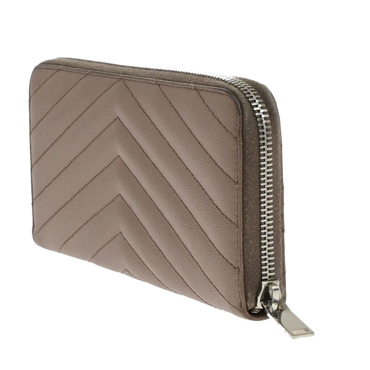 SAINT LAURENT YSL Logo Zipper Aroung Long Wallet Purse Leather Brown SHW 64EA259