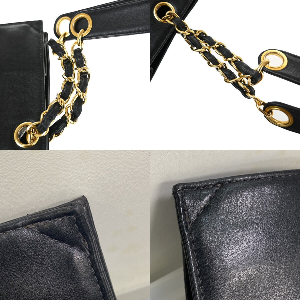 CHANEL CC Logo Chain Shoulder Tote Bag Leather BK GHW France Vintage 649RJ851