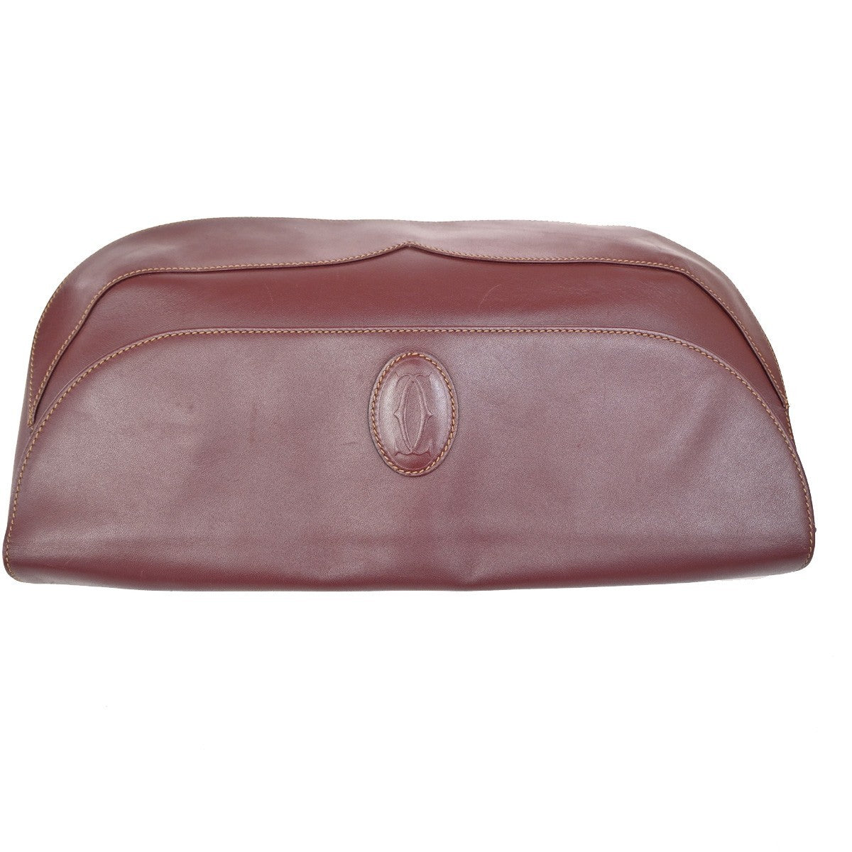 MUST DE CARTIER 2C Logo Clutch Hand Bag Leather Red GHW Italy 09KB640