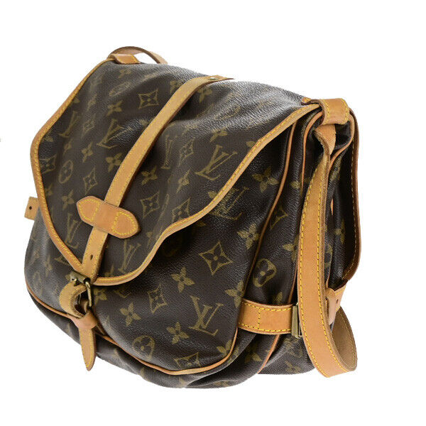 LOUIS VUITTON Logo Saumur 30 Shoulder Bag Monogram Leather Brown M42256 75YF423