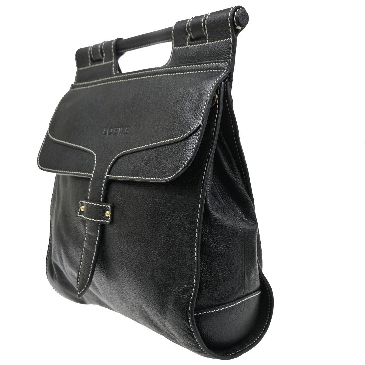 LOEWE Logo 2way Crossbody Shoulder Hand Bag Leather Black GHW 77MA633
