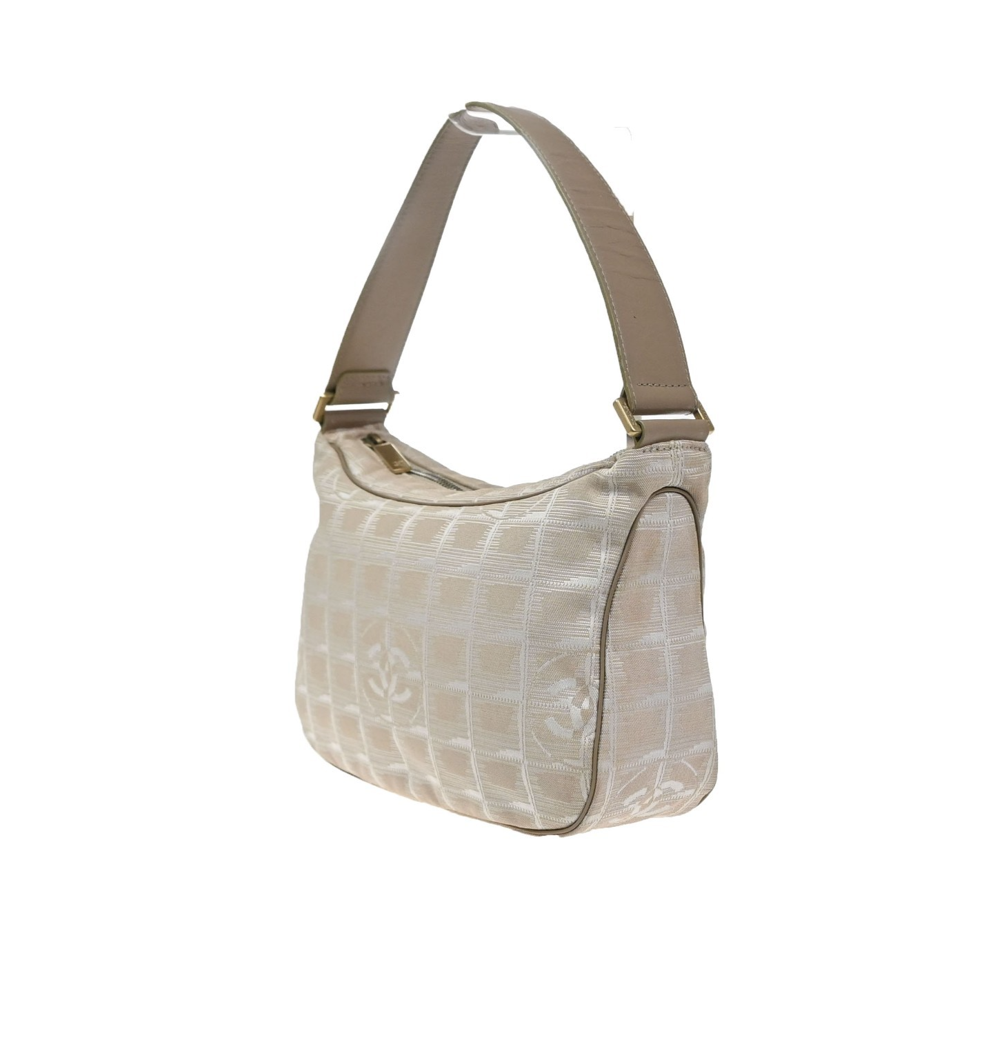 CHANEL CC Logo New Travel Line Shoulder Bag Nylon Leather Beige Italy 80MA662