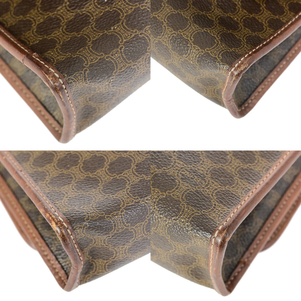 CELINE Logo Macadam Pattern Clutch Hand Bag PVC Leather Brown GHW 07YF602