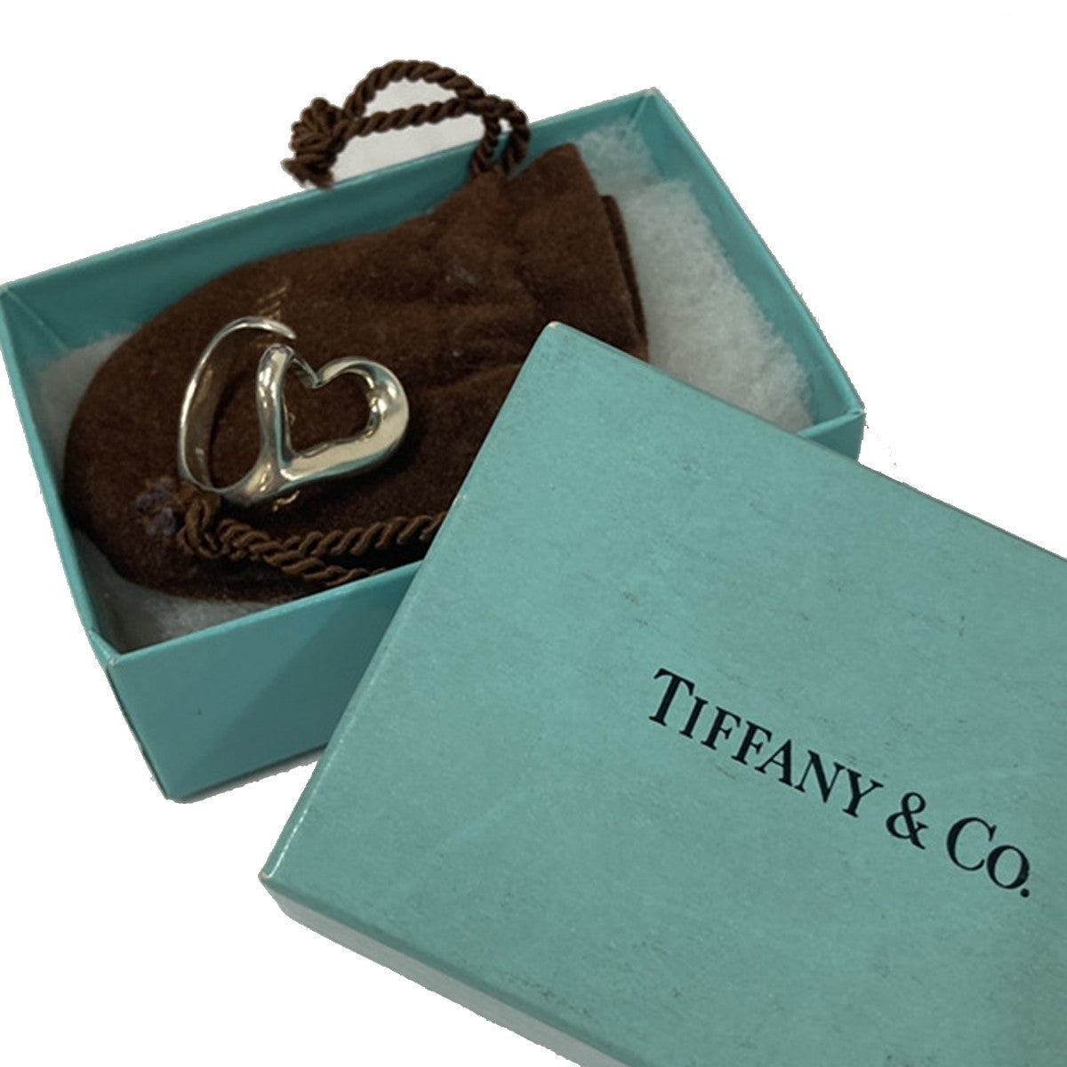 Tiffany & Co. Logo Open Heart  Elsa Peretti Ring US Size 6 Silver Ag 925 09KP564