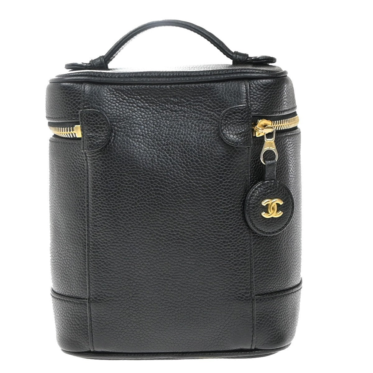 CHANEL CC Vanity Cosmetic Hand Bag Grained Calfskin Leather Black GHW 99RP073