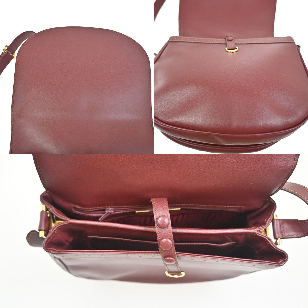 MUST DE CARTIER 2C Logo Shoulder Bag Leather Bordeaux Red GHW Italy 80ZA197