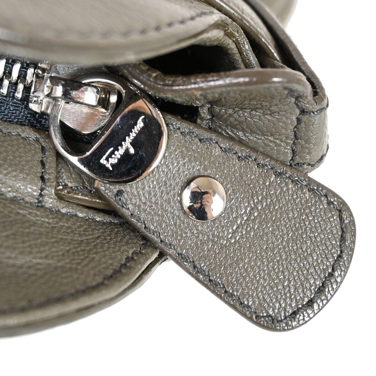 SALVATORE FERRAGAMO Logo Marisa Gancini Shoulder Bag Leather Gray Italy 66FA048