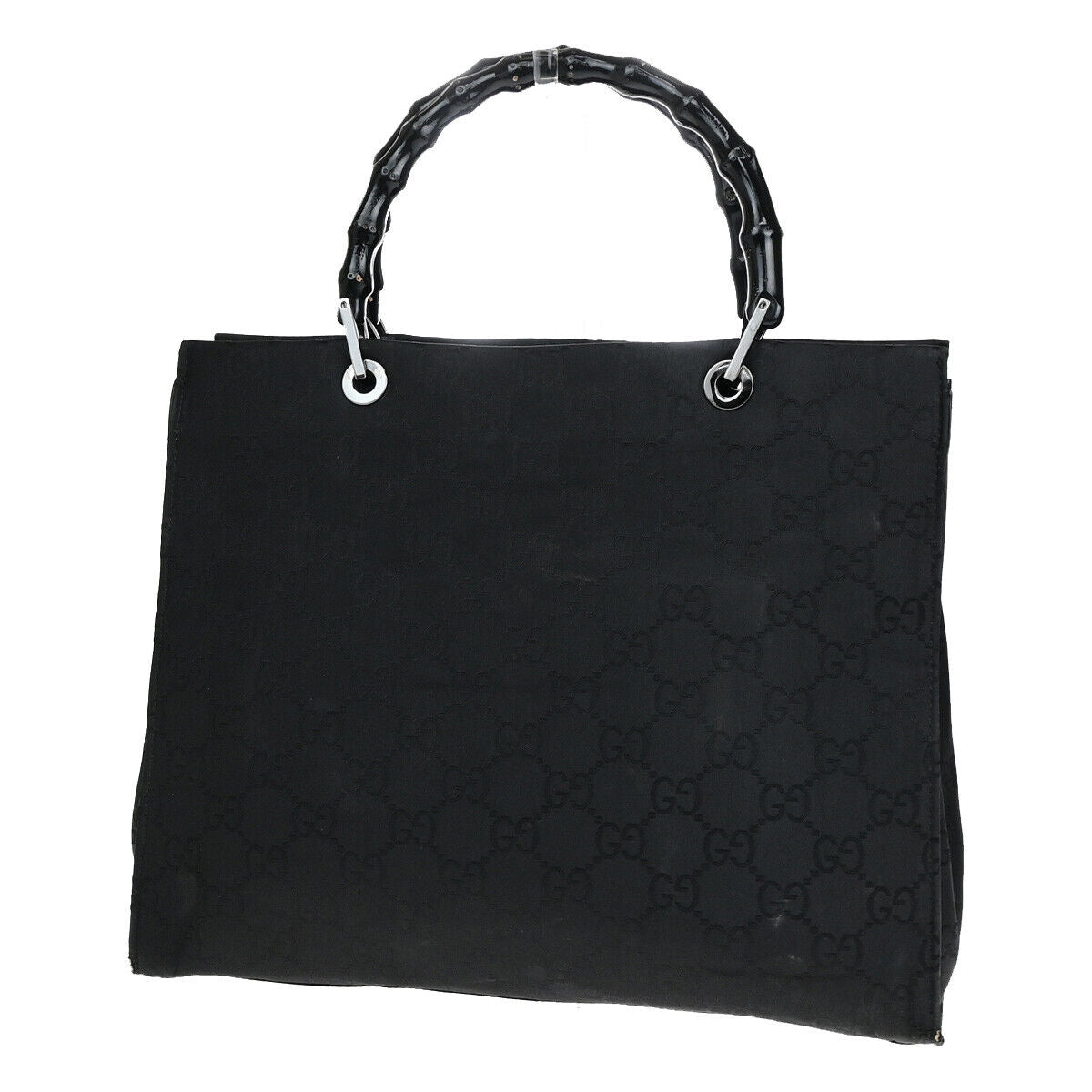 GUCCI Logo Bamboo GG Pattern Hand Bag Nylon Leather Black SHW Italy 04YF648
