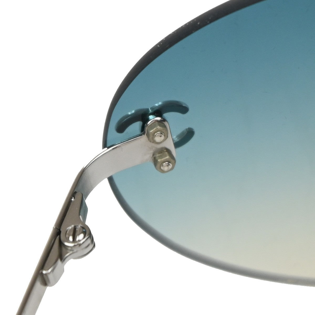 CHANEL Rimless Logo Sunglasses Eye Wear Plastic Metal Blue Silver 4013 60CA988