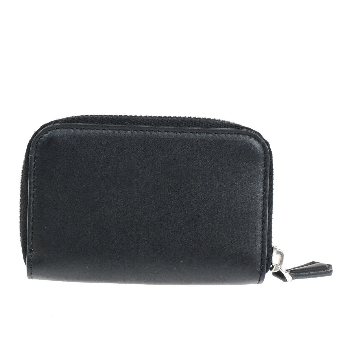 FENDI Logo Coin Case Wallet Purse Leather Black Yellow Silver Italy 36RK788