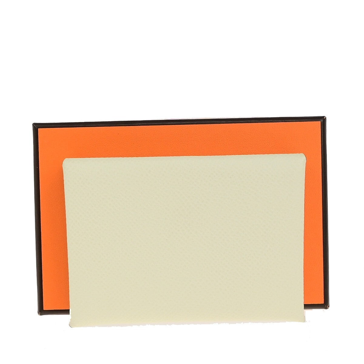 HERMES Logo Calvi Duo Card Holder Coin Case Epsom Leather White Yellow 50RK842