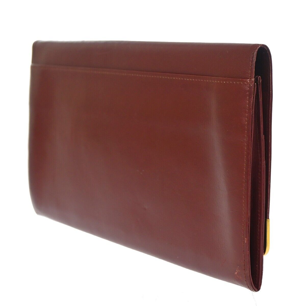 MUST DE CARTIER 2C Logo Wallet Clutch Hand Bag Leather Bordeaux Gold 09EA094