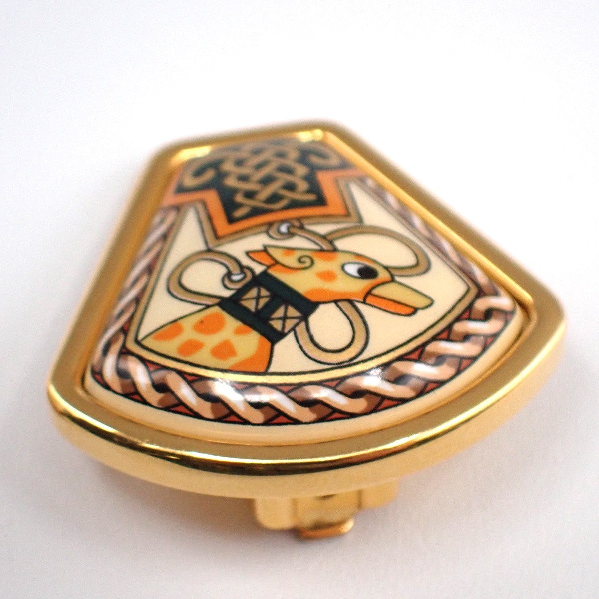 HERMES Logo Cloisonne Celtic Enamel Animal Motif Earrings Clip-On GHW 63RL809