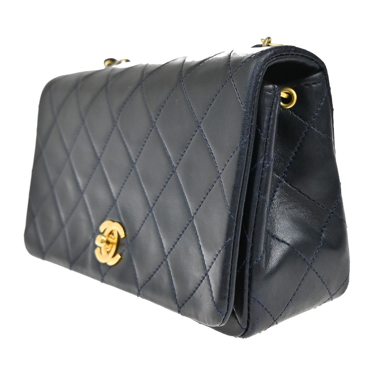 CHANEL CC Mini Matelasse Chain Shoulder Bag Leather Blue GHW Vintage 312RL427